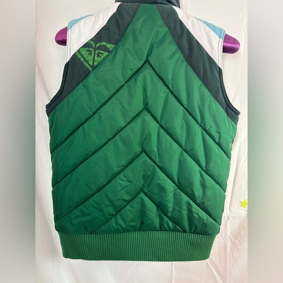 Y2K Roxy Green White and Blue Puffer Vest Women’s Size M - Picture 10 of 12